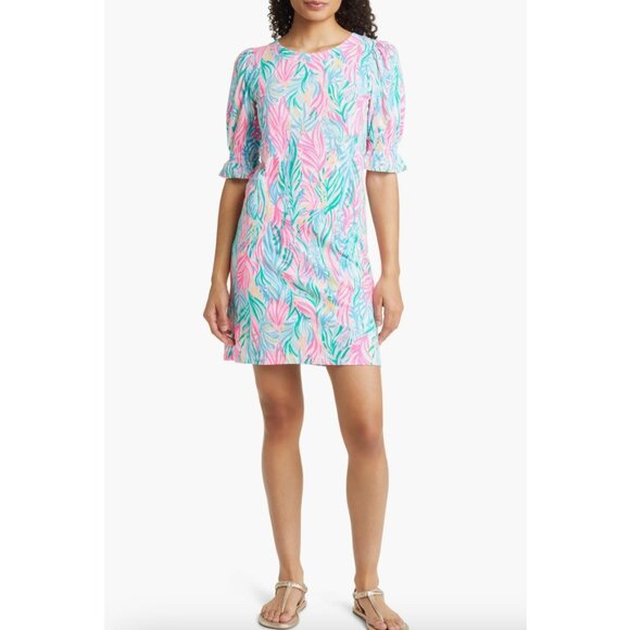 Lilly Pulitzier Adley Puff Sleeve Mini Dress in Sea Turtle Soiree Size XL - Picture 1 of 7